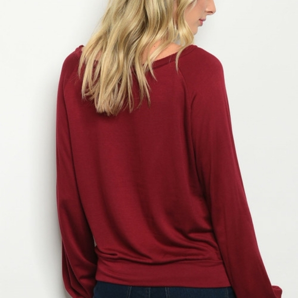 LE LIS LONG SLEEVE BURGUNDY SWEATER TOP - Picture 2 of 2